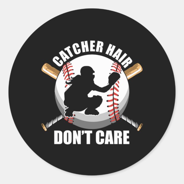 Catcher Hair Softball Baseball Ball Player Gif Runder Aufkleber (Vorderseite)