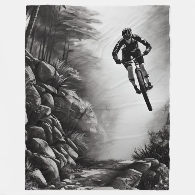 Catching Air - Mountain Bike Digitale Bleistiftski Fleecedecke (Vorderseite)