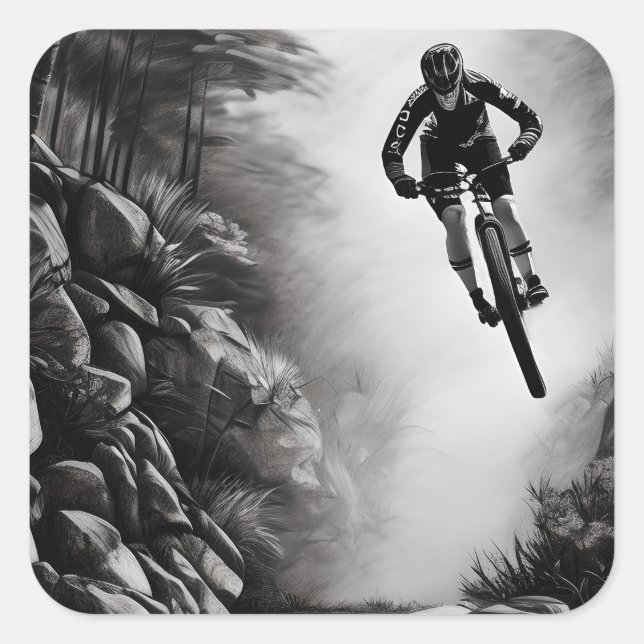 Catching Air - Mountain Bike Digitale Bleistiftski Quadratischer Aufkleber (Vorderseite)