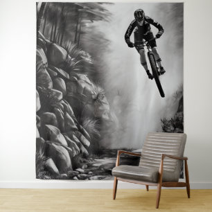 Catching Air - Mountain Bike Digitale Bleistiftski Wandteppich