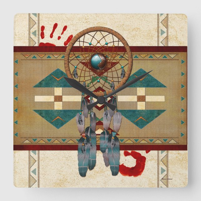 Catching Spirit Native American Quadratische Wanduhr (Vorderseite)