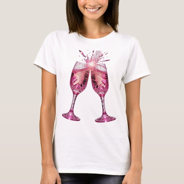 Catchy Silberne PINK CHAMPAGNER GLÄSER Custom Tee (Vorderseite)