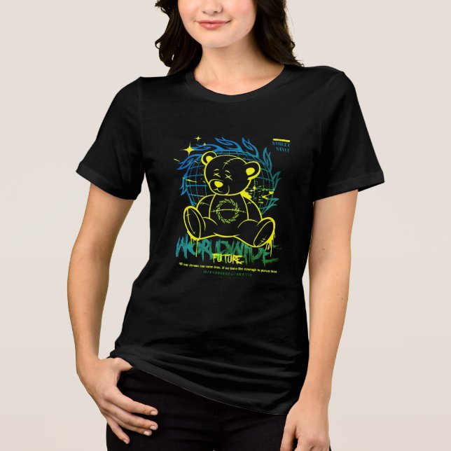 Catchy & Trendy: Weltweiter Street Style Teddy Bea Tri-Blend Shirt (Vorderseite)
