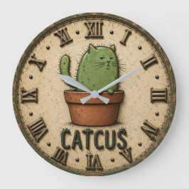 Catcus Funny Cactus Cat Große Wanduhr