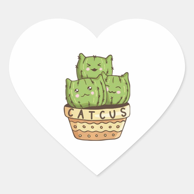 Catcus Funny Cat Cactus Cats Cacti Succulent Lover Herz-Aufkleber (Vorderseite)