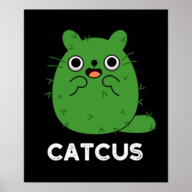 Catcus Funny Cat Cactus Pun Dark BG Poster (Vorne)