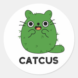 Catcus Funny Cat Cactus Pun Runder Aufkleber