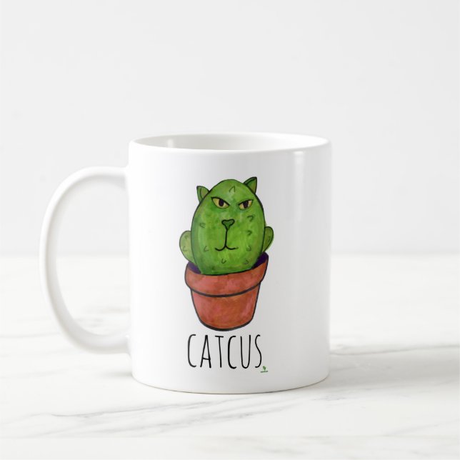 Catcus Pet Cactus Cartoon Cat Design Kaffeetasse (Links)