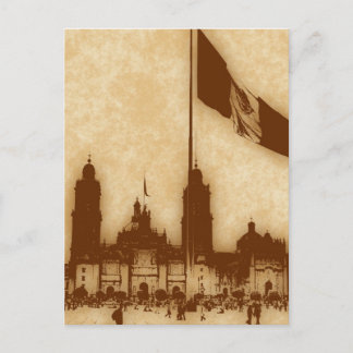 Catedral en el Zocalo del DF con la Bandera 11 Postkarte