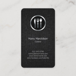Caterer Cutlery Chrome Icon Grunge Business Card Visitenkarte