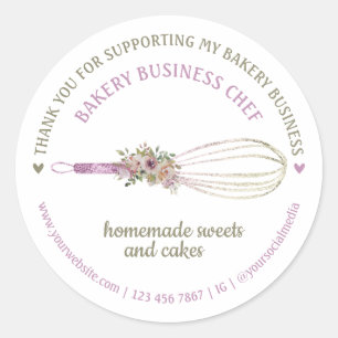 Catering Bäckerei Koch Glitter Schneebesen Blumen  Runder Aufkleber