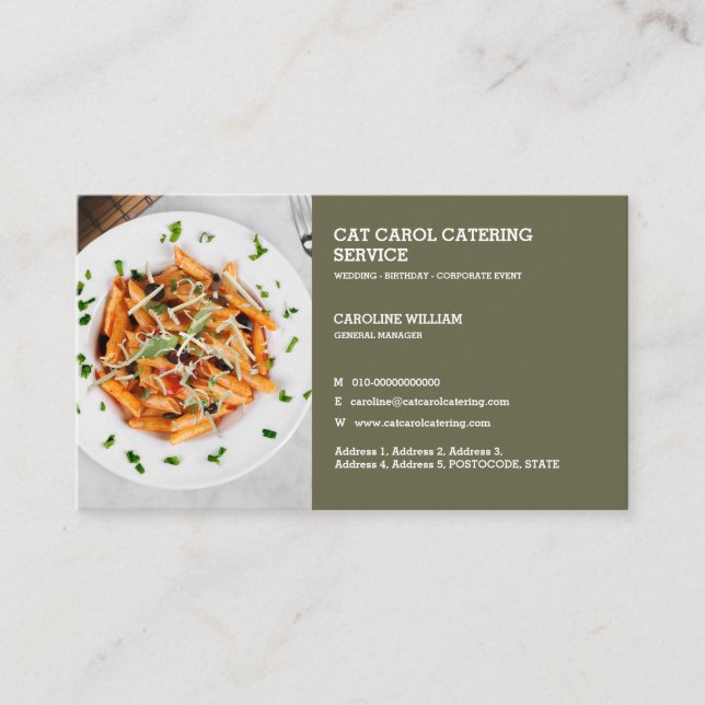 Catering für kundenspezifische Lebensmittel Visitenkarte (Vorderseite)