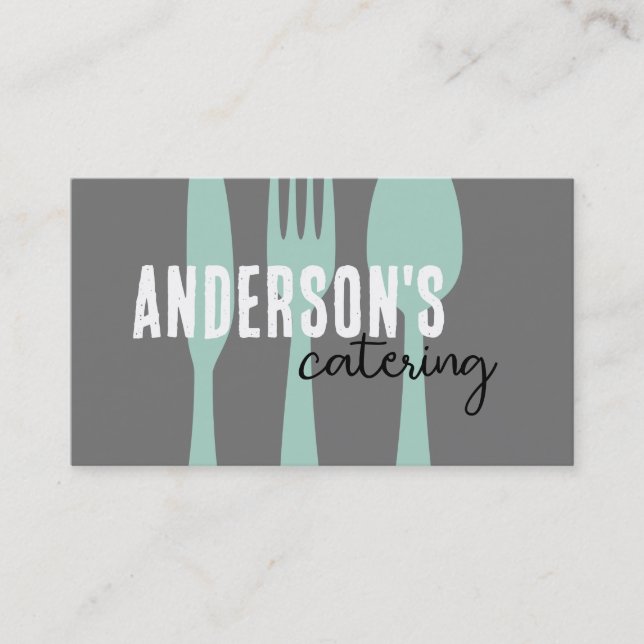 Catering Moderne Graue und aquamarine Gewohnheit Visitenkarte (Vorderseite)