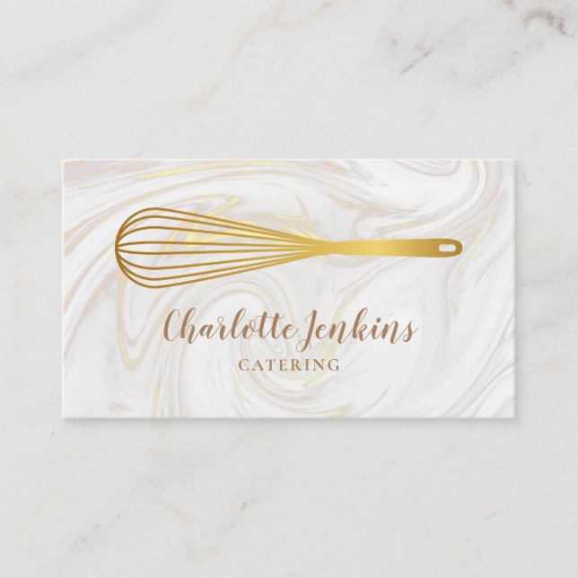 Catering Patisserie Gold Whisk Marmor Wirbel Visitenkarte (Vorderseite)