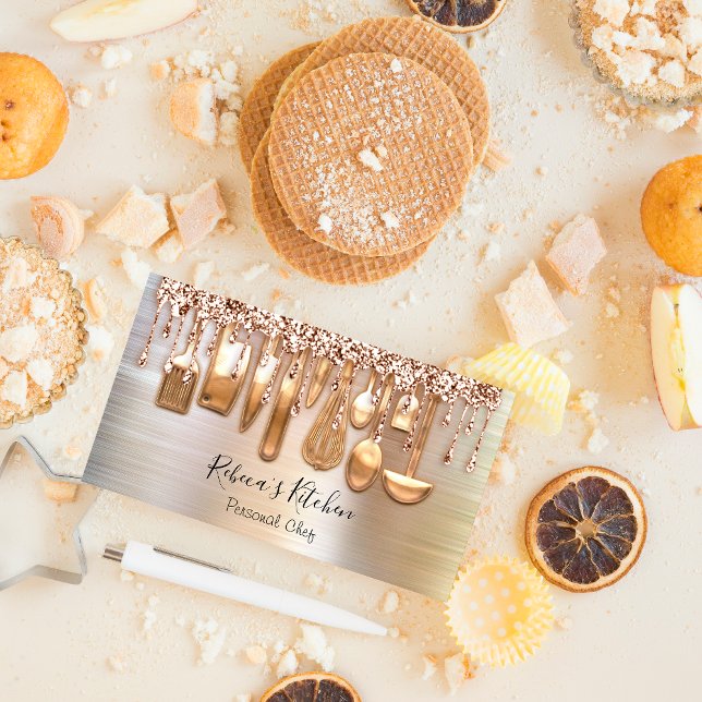 Catering Personal Koch Kitchenknifes Rose Gold Visitenkarte (Catering Personal Chef Kitchen Knifes Rose Gold Business Card)