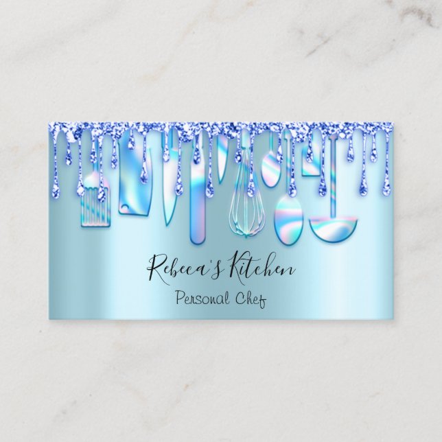 Catering Personal Koch Küche Aqua Blue Tropfen Visitenkarte (Vorderseite)
