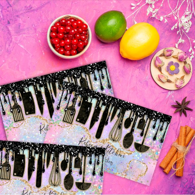 Catering Personal Koch Restaurant Schwarzer Tropfe Visitenkarte (Catering Personal Chef Restaurant Black Drip Gold Business Card)