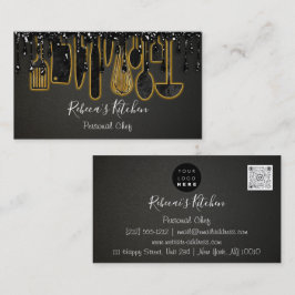 Catering Personal Koch Restaurant Tropfen Black QR Visitenkarte