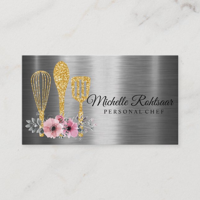 Catering Personal Koch Restaurant Tropfen Red Gold Visitenkarte (Vorderseite)