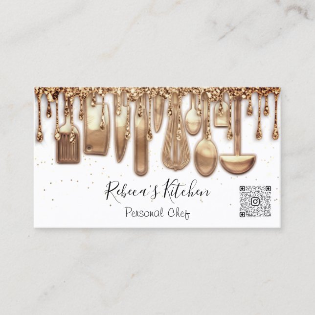Catering Personal Koch Restaurant Tropfen Rose QR Visitenkarte (Vorderseite)