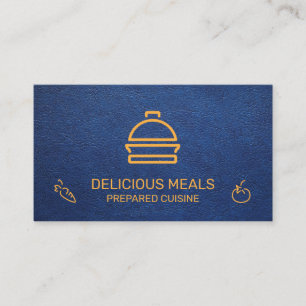 Catering Service   Hintergrund für blaues Leder Visitenkarte