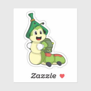 Caterpillar as Student with Backpack Aufkleber