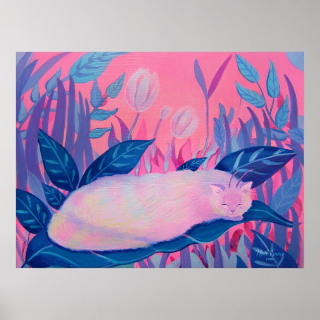 Caterpillar Cat Pink Purple Blue Fantasy Wall Art Poster (Vorne)