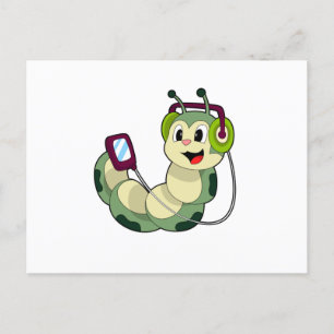 Caterpillar Kopfhörer-Musik Postkarte