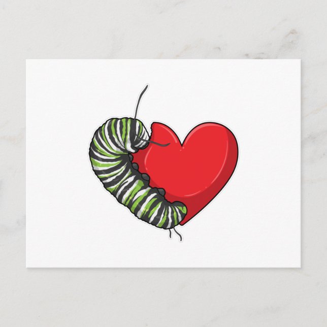 Caterpillar Love Heart Postkarte (Vorderseite)