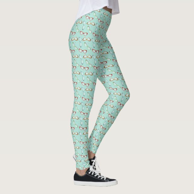 Cateye Glasses Muster aquamarin mit Punkten Leggings (Rechts)