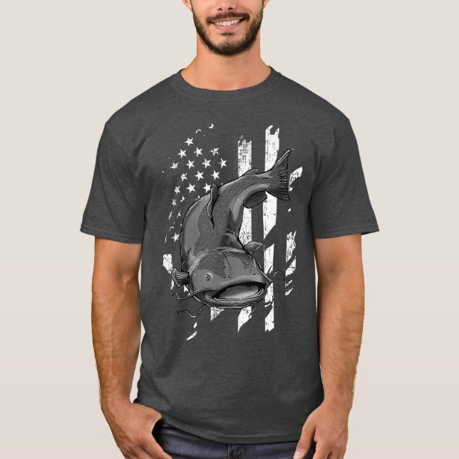 Catfishing American Flag  Catfish Angler T-Shirt (Vorderseite)