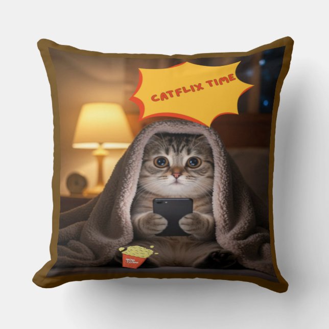 Catflix Time Niedliches Katzenwirbelkissen für Kin Kissen (Vorderseite)
