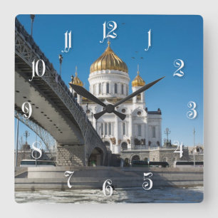 Cathedral Christ the Saviour in Moscow Quadratische Wanduhr