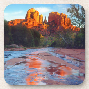 Cathedral Rock spiegelt sich bei Sonnenuntergang i Getränkeuntersetzer