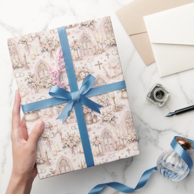 Cathedral Wedding Watercolor Pattern in Blush Pink Geschenkpapier (Schenken)