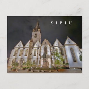 Cathédrale de Sibiu la nuit carte postale