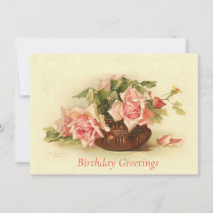 Catherine Klein Pink Roses Vase Birthday Postcard Mitteilungskarte