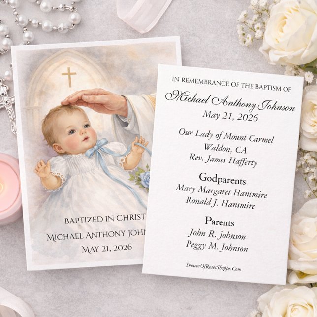 Catholic Baby Boy Baptismal Remembrance Holy Card Visitenkarte (Von Creator hochgeladen)