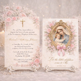 Catholic Baptism Christening Mary Jesus Roses Einladung