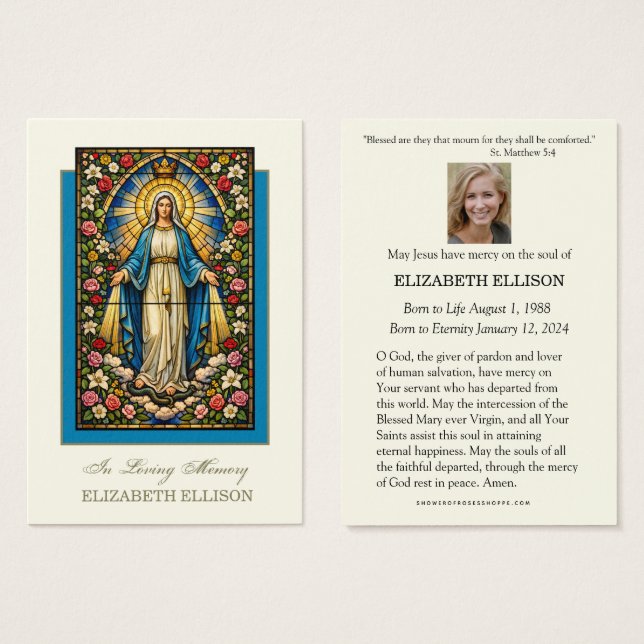 Catholic Blessed Mother Mary Funeral Prayer Card (Devant & derrière)