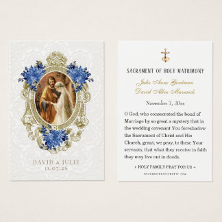 Catholic Blue Floral Gold Wedding Holy Card