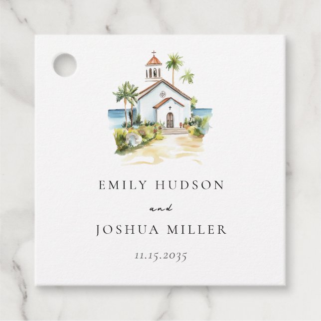 Catholic Church Tropical Wedding Geschenkanhänger (Vorderseite)