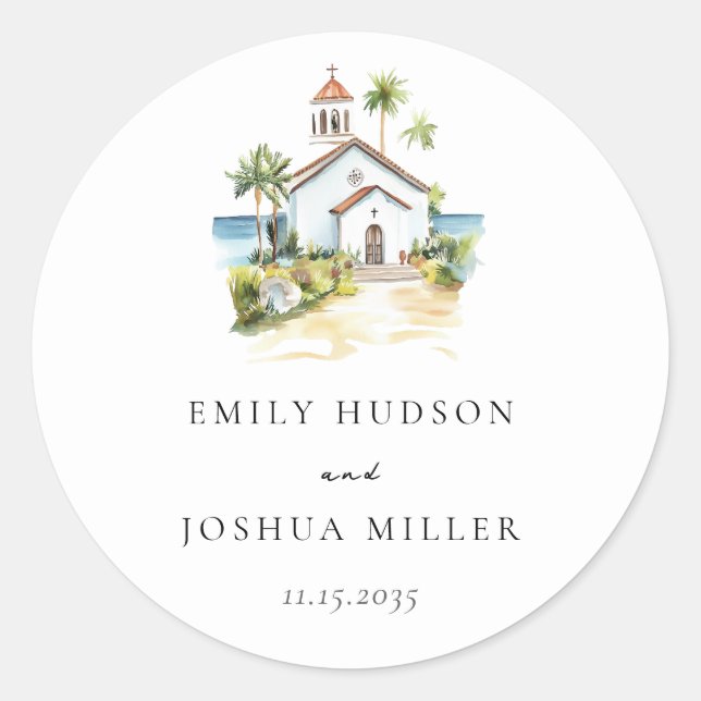 Catholic Church Tropical Wedding Runder Aufkleber (Vorderseite)