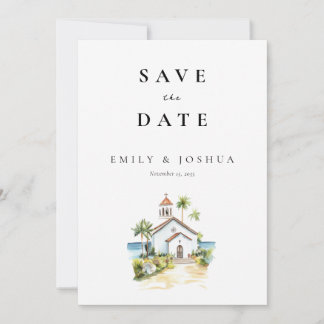 Catholic Church Watercolor Wedding Save The Date
