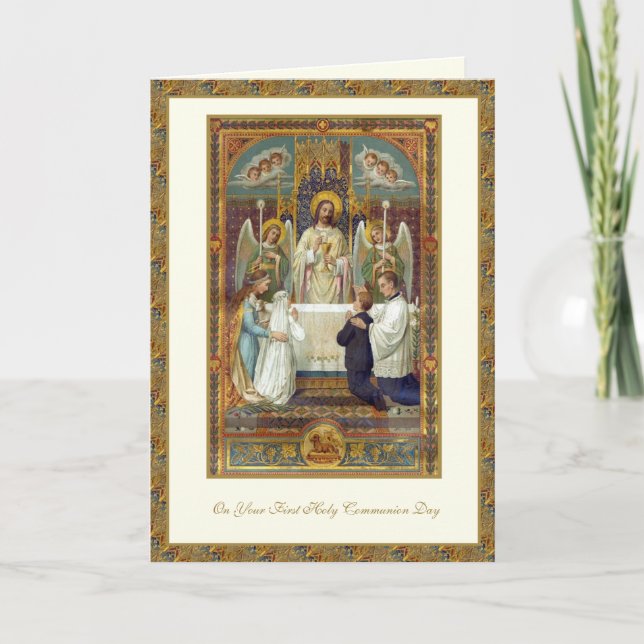 Catholic First Holy Communion Jesus Angels  Karte (Vorderseite)