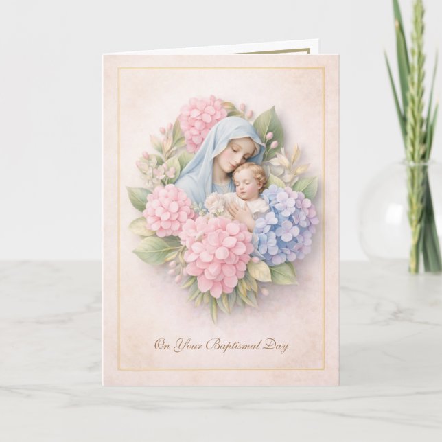 Catholic Floral Baptism Mary Jesus  Karte (Vorderseite)