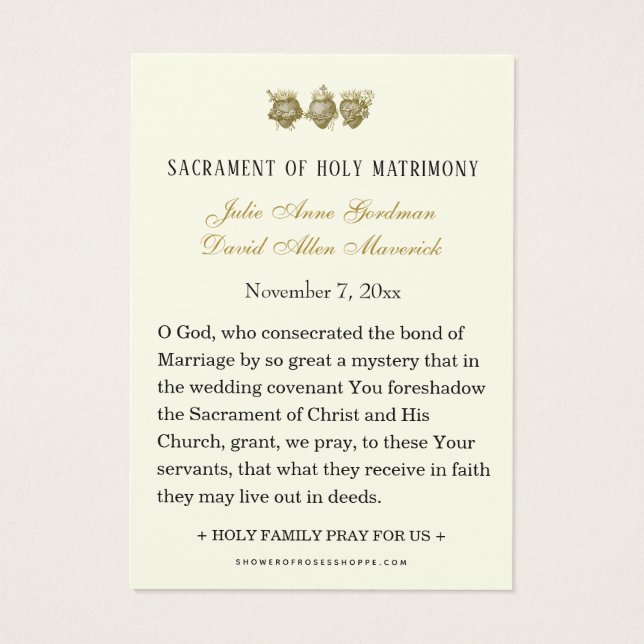 Catholic Floral Gold Wedding Holy Card (Rückseite)