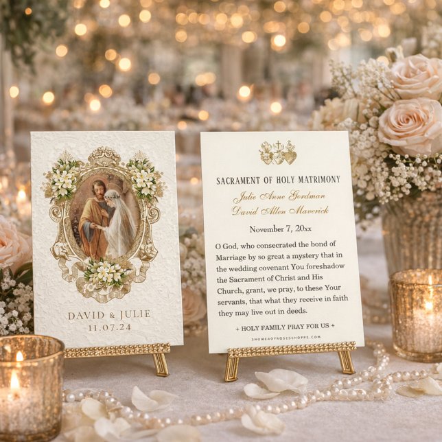 Catholic Floral Gold Wedding Holy Card (Von Creator hochgeladen)
