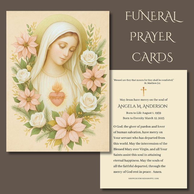 Catholic Funeral Blessed Mary Poinsettias Visitenkarte (Von Creator hochgeladen)