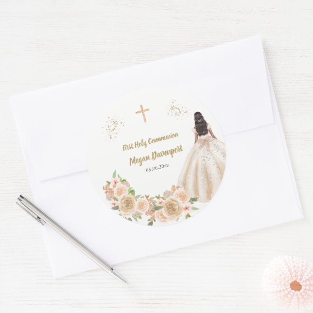 Catholic Girl Communion Runder Aufkleber (Umschlag)